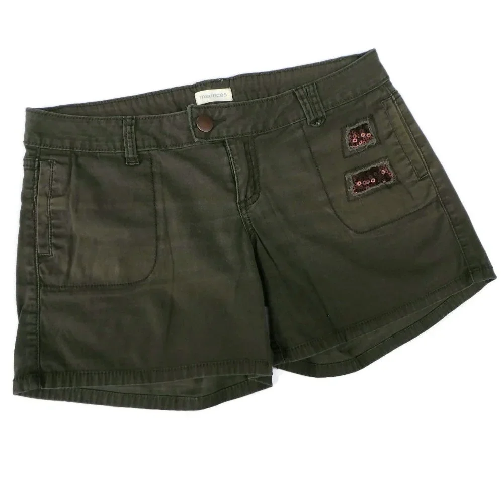 Maurices Shorts Olive Green Sequin Copper Cotton Spandex 5 6